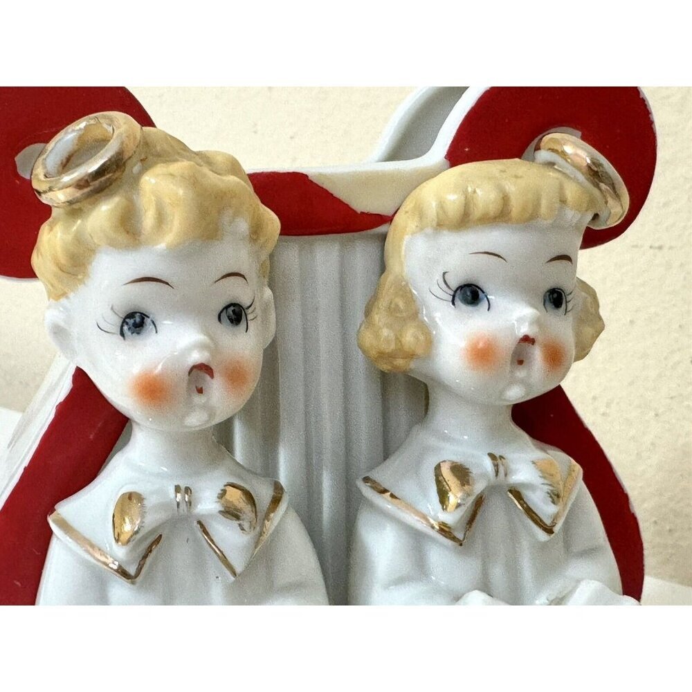 Pink Spaghetti Planter Christmas MCM Decor Boy Girl Angel Choir Sing Vintage - Picture 5 of 14